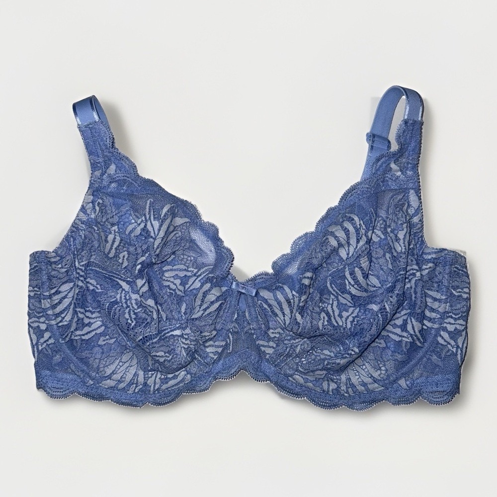 Paramour by Felina Peridot Unlined Underwire Lace Bra 40DDD Blue Floral